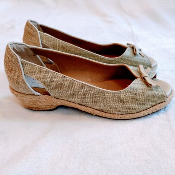 Softspots Aden Sand & Cream Peep Toe Espadrilles Size 6W - Picture 2 of 10